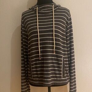 Marine Layer Charcoal and Cream Striped Hoodie